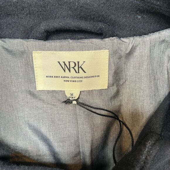 WRK Coat Mens M Medium Navy Blue Nylon Wool Blend Work Rest Karma City Overcoat - Picture 3 of 15